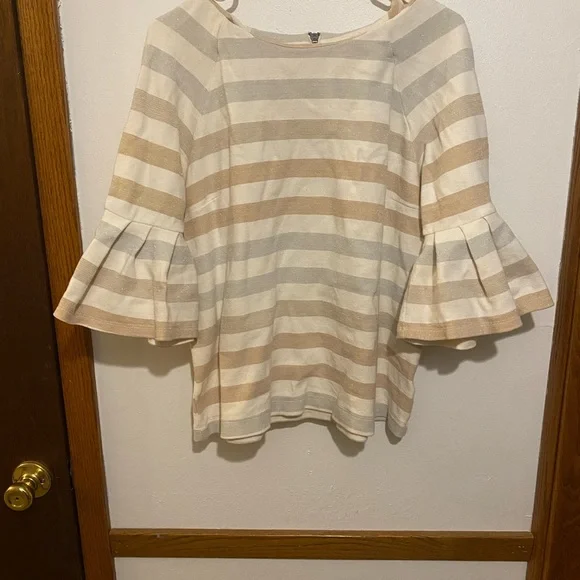 Striped Bell Sleeve Top - Cream and Tan - Picture 1 of 4